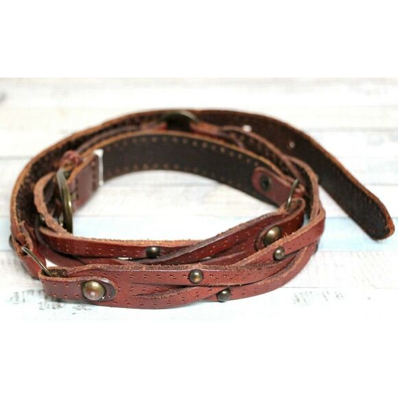 STUDDED BRAIDED BROWN GENUINE LEATHER 0.5"Wd CASUAL DRESS WOMEN'S BELT Sz M (T44 - Picture 7 of 7